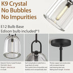 Crystal Black Pendant Light Fixtures, Modern 8inch Pendant Lights Kitchen Island, Island Lights for Kitchen,Crystal and Black Pendant Light, Indoor Pendant Lighting,E12 Bulb Included