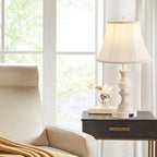 Touch Control Table Lamp Set of 2, 3-Way Dimmable Bedside Lamp with 2 USB Charging Ports, French Country Style Nightstand Lamps with Faux Silk Shade for Living Room, Bedroom - Antique White