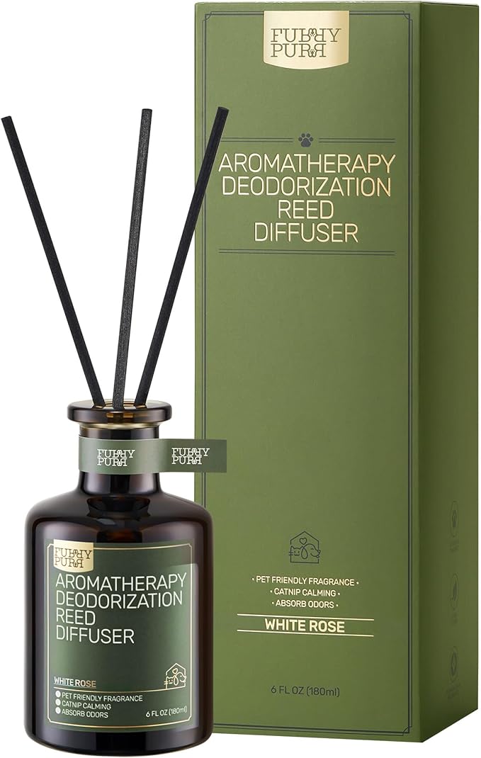 Reed Diffuser for Pet Odor Elimination, White Rose, Non-Toxic & Pet-Friendly Air Freshening, 6 Oz