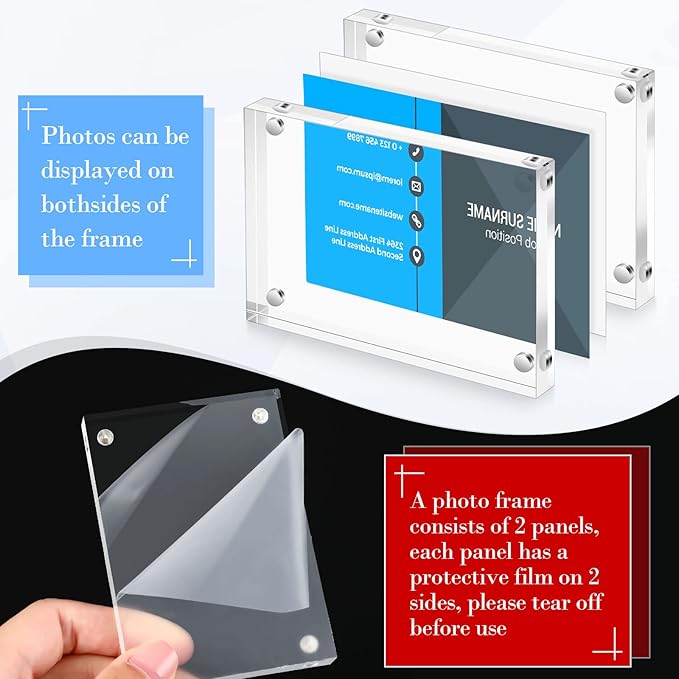 Xuhal Acrylic Business Card Frame 2.5 x 3.5 inch Clear Double Sided Magnetic Photo Block Frames, 20mm Thickness Frameless Wallet Size Picture Frames Stamp Display Stand for Home Office Decor(12 Pcs)