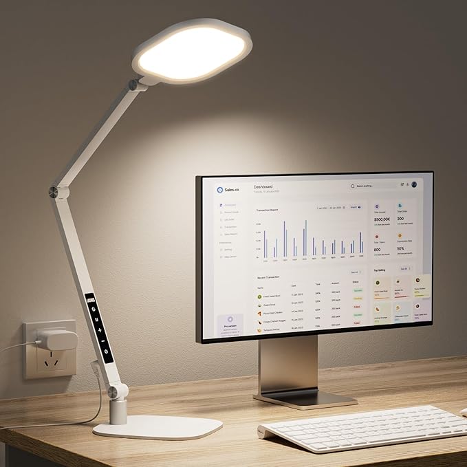 LED Desk Lamp for Home Office, 15W Desk Light with CRI >95, Memory & Timer Function, 1200LM Dimmable Computer Light for Video Calls, Conference, Reading, Study (White)