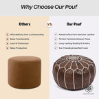 Handmade Moroccan Genuine Leather Pouf Ottoman Cover – Unstuffed Foot Stool Ottoman, Boho Foot Rest Under Desk, Round Ottoman for Living Room, Bedroom - Housewarming Gifts New Home, Weddings Gifts