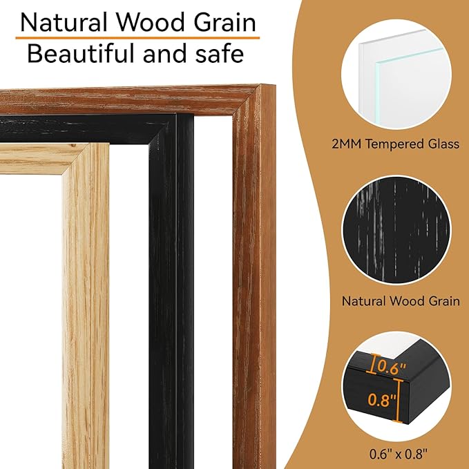 IBUYKE 8x10 Picture Frame,Solid Oak Wood 8x10 Photo Frame with Mat to 5x7,10x8 Picture Frames With Tempered Glass,Tabletop or Wall Mount Display,Home Decor,Black Oak 8 x 10 Frame,UWPF0810B