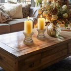 Candle Holder for Pillar Candle Set of 2, Farmhouse Wood Candle Holder, Rustic Wooden Candle Stand, Vintage Small Wooden Candlestick Holders for Living Room, Table Centerpiece, Brown