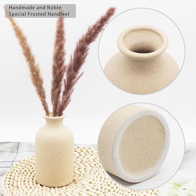 YANLING 6 Pack Light Yellow Small Vase for Flowers, 5 inch Modern Ceramic Vases for Pampas Grass Simple Shelf Vase, Boho Vases for Home Decor, Wedding Dinner Table Party Office Bedroom