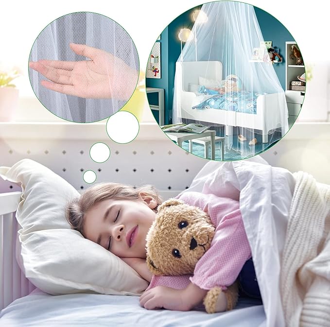 VISATOR Mosquito Net Bed Canopy for Girls,King Canopy Bed Curtains Queen Size from Ceiling,Dome Mosquito Netting Bed Tent Twin Girls Canopy Bed Decor for Baby Crib,Kid Bed and Adult Beds (White)