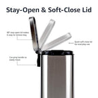 Amazon Basics Smudge Resistant Small Rectangular Trash Can With Soft-Close Foot Pedal, Brushed Stainless Steel, 12 Liter/3.1 Gallon, Satin Nickel Finish, 11.3"L x 9.9"W x 15.1"H