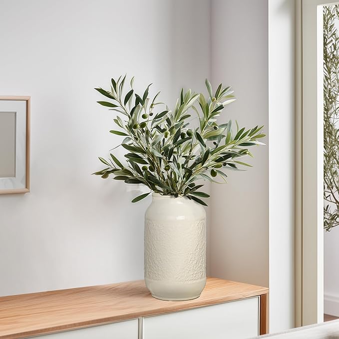 White Ceramic Vase for Flowers, 9 Inch Modern Decorative Vase for Home Decor, Centerpieces, Table, Living Room, Bathroom, Kitchen, Jarrones Decorativos para Sala