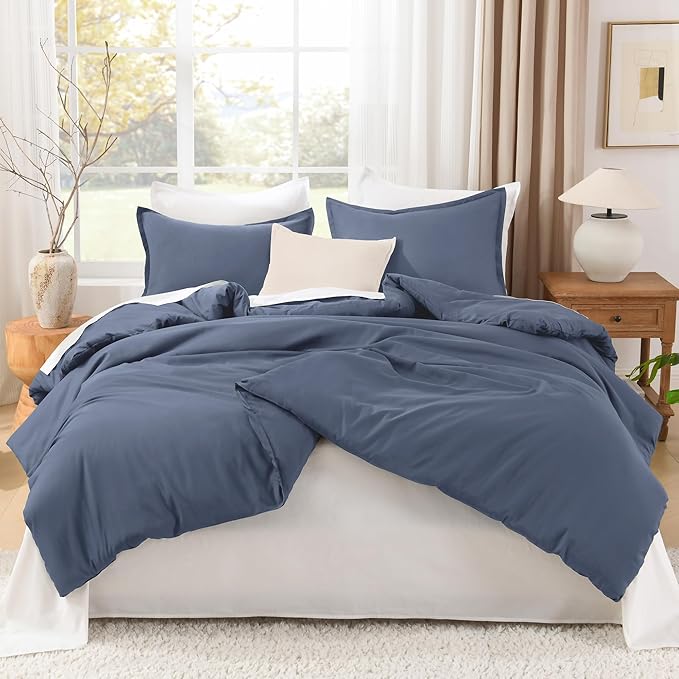 Litanika Comforters Bluish Grey Full Size, 3 Pieces Lightweight Solid Bedding Set & Collections, All Season Fluffy Bed Set (79x90In Comforter & 2 Pillowcases)