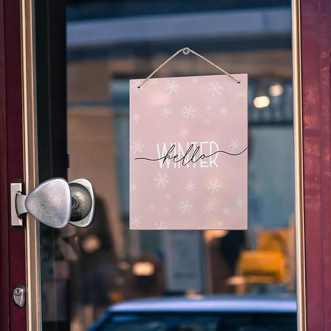 Pink Winter Snowflakes Wooden Sign, 10x8 inches, Rustic Wall Decor