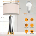 27.4''Table Lamps for Living Room Set of 2，3-Way Dimmable Modern Glass Bedside Lamps with USB Ports，Tall Lamps for Night Stands，Touch End Table Lamps for Bedroom Desk Lamps for Home Office（Grey）