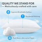 Queen Size Bed Pillow - Premium Down Alternative Cooling Pillows Set of 2 for Side, Back, and Stomach Sleepers Hotel Quality Fluffy Soft Microfiber Fill Breathable Skin-Friendly
