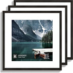 16x16 Square Frame Set of 3 - Display 12x12 Photo with Mat or 16 x 16 Poster without Mat, Wall Mounting Horizontal and Vertical, Black