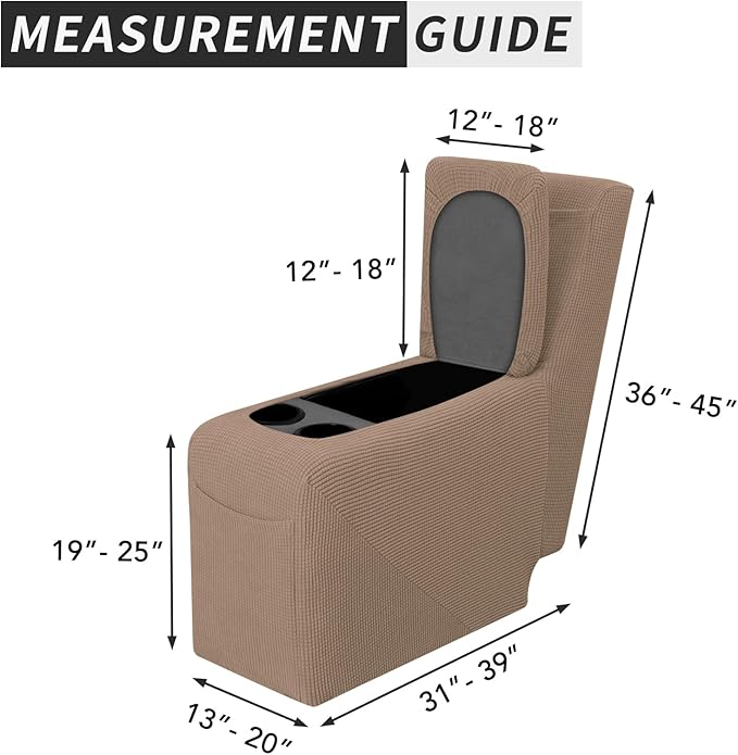 Easy-Going 2-Piece Recliner Console Cover for Reclining Loveseat Covers Stretch Jacquard Middle Console Cover for Recliner Couch and Sofa Camel