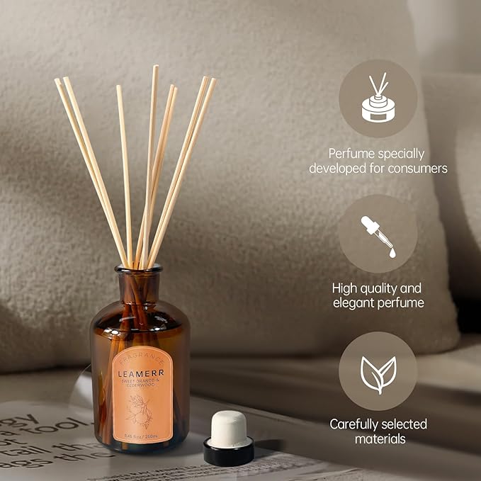 Premium Reed Diffuser Set - 8.8 oz (250 ml) Bedroom Bathroom Living Room Home Fragrance Products Sweet Orange&CEDERWOOD Scent 1 Pack