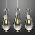 Raindrop Pendant Lights Kitchen Island Teardrop Nickel Hanging Light Fixtures Clear Solid Glass Pendant Light Modern Chandeliers for Dining Room Porch Corridor Living Room(3-Pack)