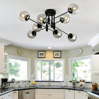 SZXYKEJI 8 Light Glass Globe Ceiling Light Black Mid Century Flush Mount Sputnik Light Fixture Bubble Chandelier Living Room Farmhouse for Dining Room Kitchen Bedroom.