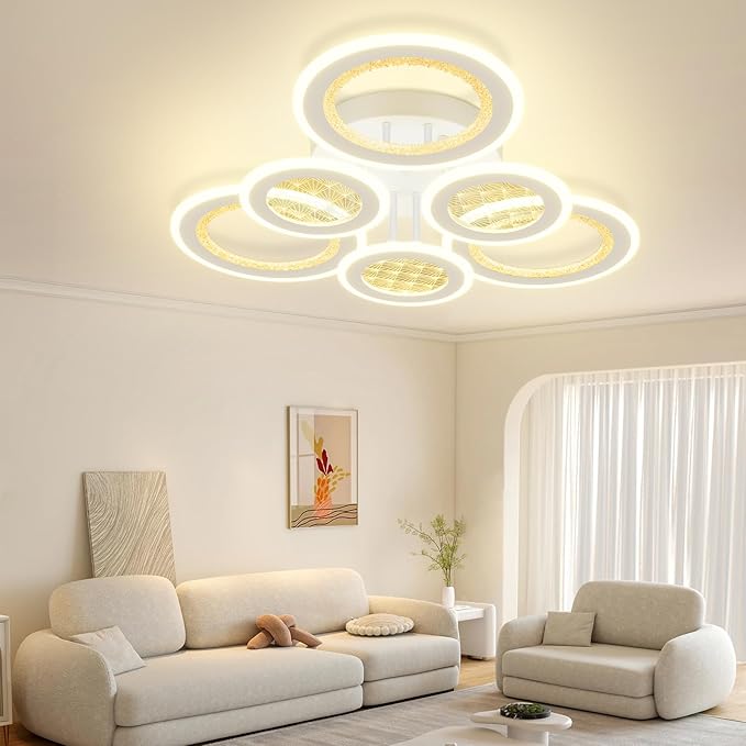 Modern LED Ceiling Light,Dimmable 3000K-6500K 3 Colors Flush Mount Ceiling Lights Fixtures 6 Rings 139W Remote LED Ceiling Lighting for Living Room,Dining Room,Kitchen,Bedroom,Office