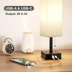 Gray Small Bedroom Lamp - 3 Color Temperature 3000K 5000K 4000K Bedside Lamp, Pull Chain Control, USB A and C Charging Ports, Black Base, for Kids Office Dorm, Bulb Included