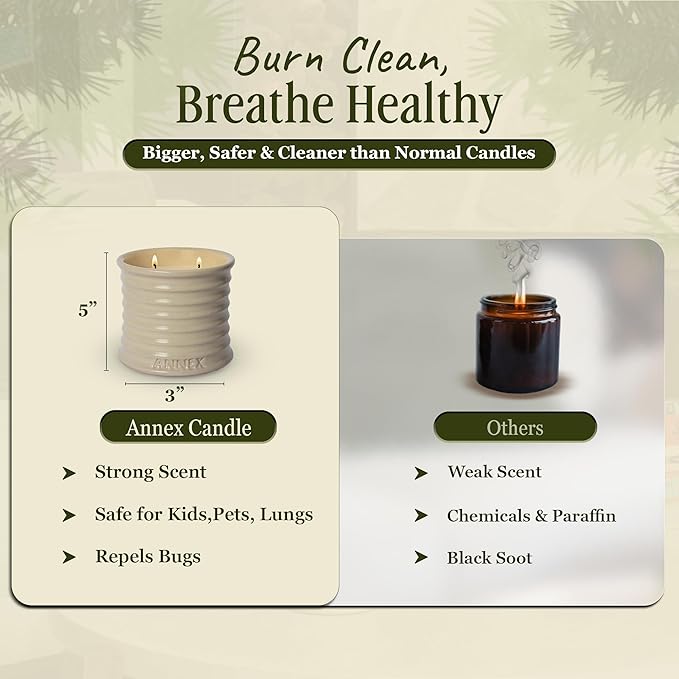 Scented Luxury Citronella Candles outdoor, Mosquito Bug Repellent | Handmade Ceramic Jars, Soy Wax | Cloudy Pillow - Fig Leaf & Lemon, Large Natural Candle | Non Toxic, 2 Wicks, Reusable Big Beige Jar