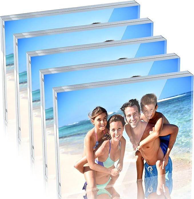 5 Pack 6 x 8 Inches Acrylic Picture Frame Desktop Frameless Photo Frame Double Sided Transparent Acrylic Frame Clear Horizontal Magnetic Frame for Desk Desktop Display Pictures Holder