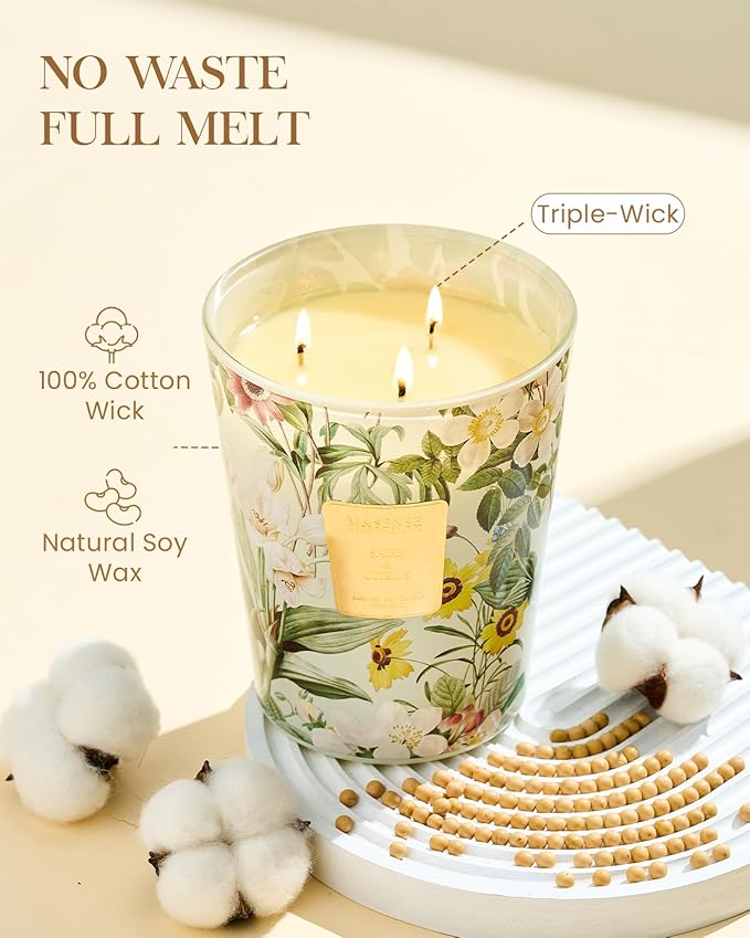 M&SENSE Extra Large Candle Sage Citrus Scented, 3-Wick 35oz 150H Long Lasting, Natural Soy Wax Aromatherapy Candle for Stress Relief, Home Fragrance Housewarming Gifts Candle for Home Decor