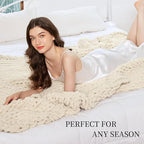 Admitrack Chunky Knit Blanket Throw, 100% Hand Knit Chenille Throw Blanket for Sofa & Home Decor, Soft and Cozy Knitted Throw Blankets (Ivory，40"x50")