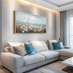 PHAOHUAXM Large Canvas Wall Decoration For Living Room Wall Art For Bedroom Office Decorations Blue Ocean Paintings Flowers Watercolour Wall Pictures Canvas Artworks Home Decor Wood Framed 24x48 In