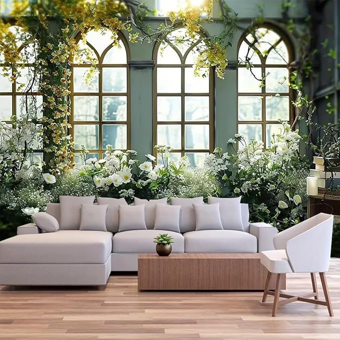 FENDROM Window View White Flower Tapestry Nature Landscape Classic Flower Vine Wall Hanging Party Decorations For Bedroom Living Room Dorm