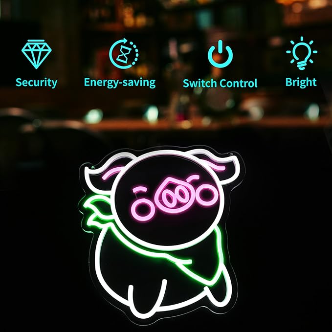 Pig Neon Sign - HSJNJKFU Neon Signs for Wall Decor Animal Led Sign Light Up Sign for Room Birthday Party Home - LED Neon USB Powered