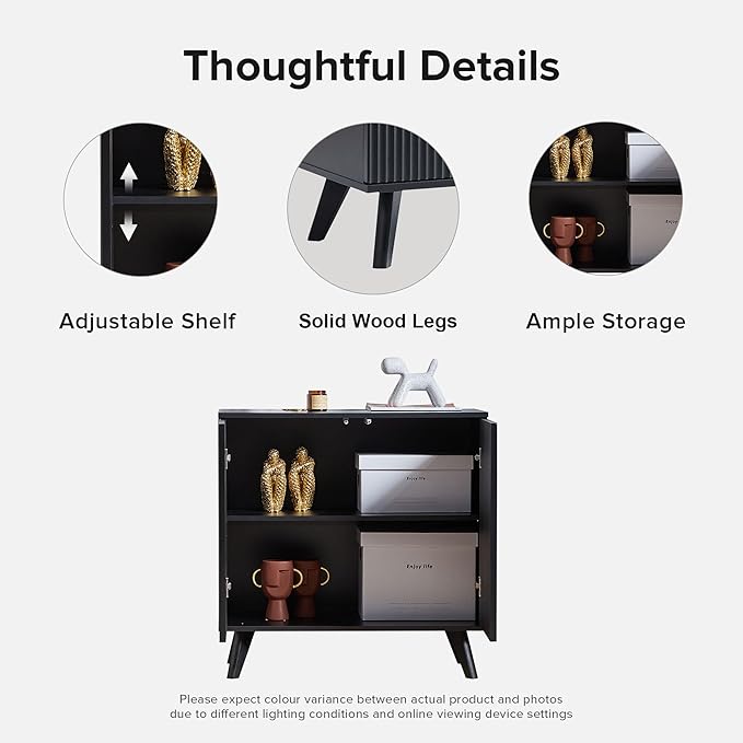 Modern Sideboard Buffet Cabinet Console Table, Accent Storage Cabinet with Fluted Doors for Kitchen Dining Living Room Entryway (Black)
