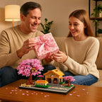 Cherry Train Building Set, Japanese Sakura Train Station Scene with Cherry Blossom Trees, Collectible Architecture Model Kit Mini Bricks Toys 3668 Pieces