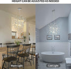 Silver Crystal Tree Branches Chandelier,21 Inchs 6 Lights Modern Round K9 Crystal Chandeliers for Dining Room, Bedroom, Living Room, Foyer,Kitchen Island,Bathroom