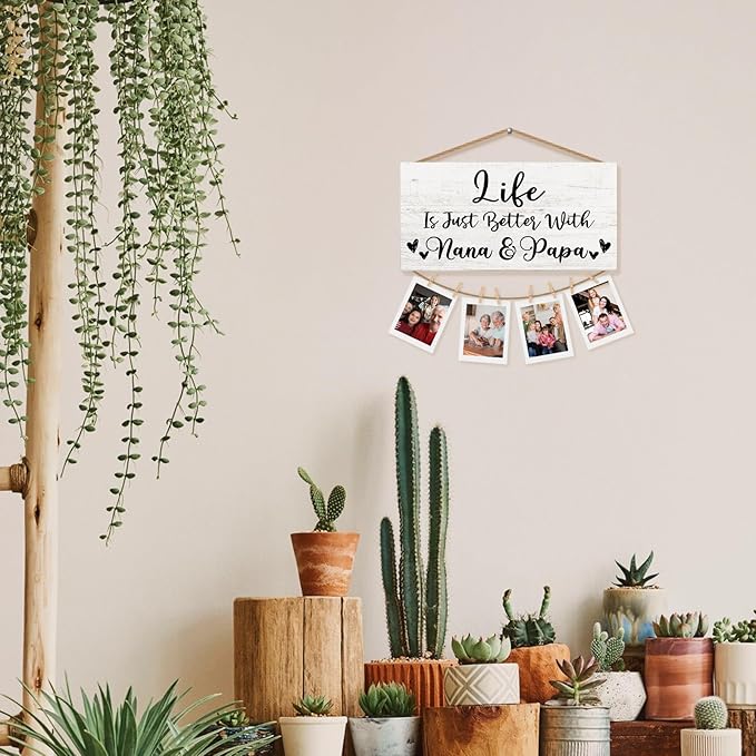 Grandparent Gifts Picture Frame Photo Holder for Wall, Nana Papa Gifts from Grandchildren Granddaughter Grandkids, Grandma Grandpa Gift, Grandparent's Day Hanging Photo Display