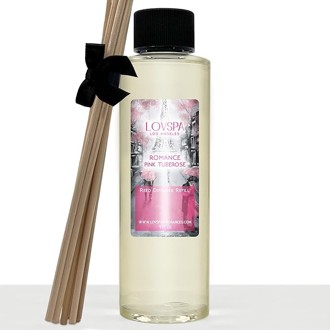 LOVSPA Romance Pink Tuberose Diffuser Oil - Luxury Essential Oils for Diffuser Refill & Air Freshener Room Spray - Long-Lasting & Natural Home Fragrance, Scented Oil for Diffusers, USA Made, 4oz