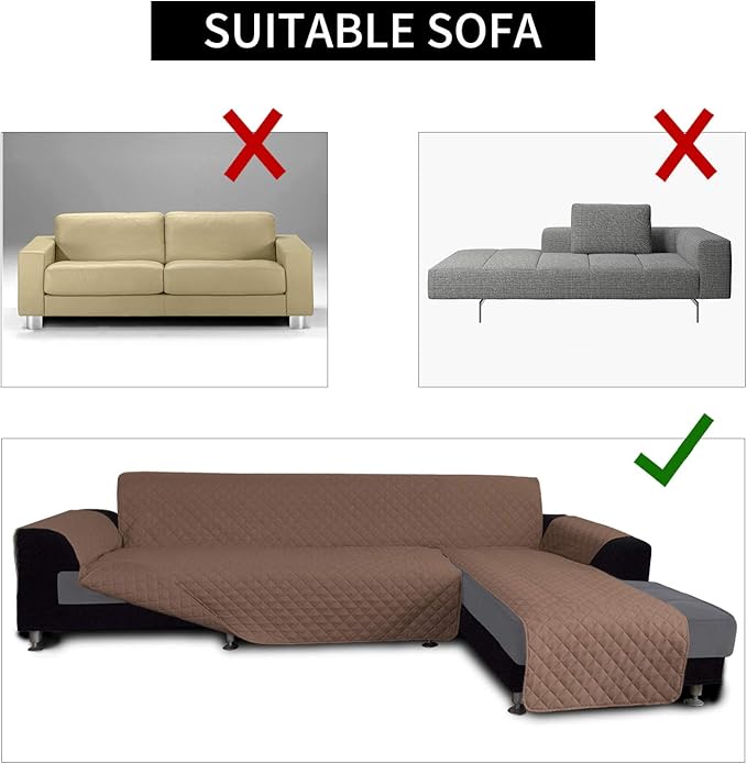 Easy-Going Sofa Slipcover L Shape Sofa Cover Sectional Couch Cover Chaise Lounge Slip Cover Reversible Sofa Cover Furniture Protector Cover for Pets Dog Cat(Small,Brown/Brown)
