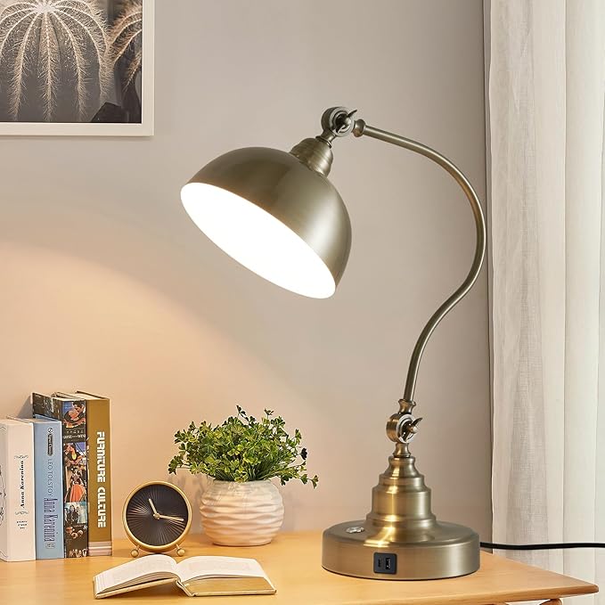 Vintage Desk Lamp Decorative Table Lamp for Home Office Living Room Bedroom Desk Light, Rustic Industrial Farmhouse Antique Library Study Desk Lamp E26 LED Bulb Included