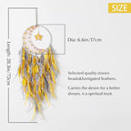 Dreamlike Moon Dream Catchers Wall Decor Crescent Dream Catcher with Crystal Stone Star Shaped Tree of Life Pendant Handmade Yellow Feather Dreamcatchers Wall Hanging for Girls Bedroom Wedding Gift