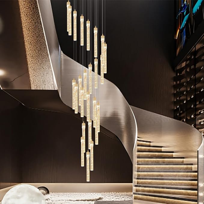 25-Light High Ceiling Chandelier Modern Crystal Lights for Living Room Foyer Flush Mount Sloping Ceiling Pendant Light Fixture Crystal Drop Light for Hallway Staircase