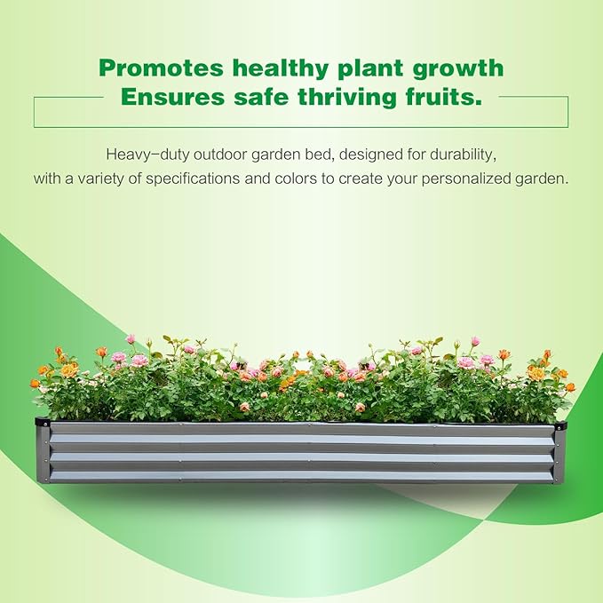 GARDMAX 8x4x1FT Galvanized Raised Garden Bed Kit, Metal Planter Boxes Outdoor with Easy Assembly, Large Garden Bed for Vegetables, Fruits, Flower, Herbs Rectangle Silver