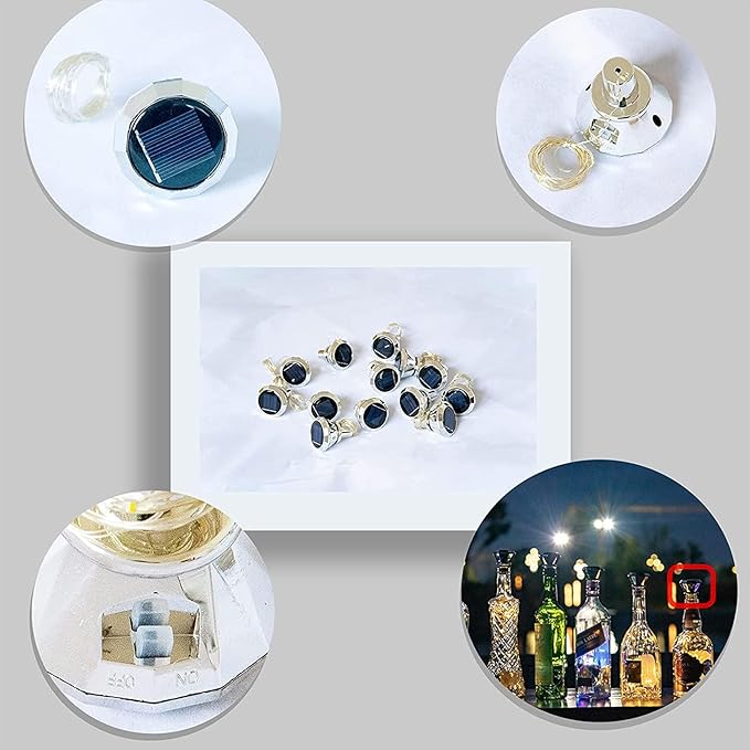 Solar Cork Lights Outdoor - Waterproof Fairy Lights for Wedding Party, Garden, Patio & Pathway Decor - Suitable for Most Wine Bottle Mouths - Cool White (8 Pack)