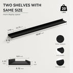 70.9 Inches Long Floating Shelves, 2 Set Modern Wall Shelf for Bedroom, Nursery Book Shelf with Lip, Picture Ledge Shelf for Wall Decor Living Room Bathroom Kitchen - Black
