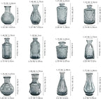 Small Glass Vase Set of 12, Grey Bud Vases for Centerpiece Table Decorations, Boho Vintage Flower Vases in Bulk, Mini Vase Decorative for Wedding Party Baby Shower Birthday Home Decor