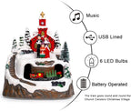 Animated Musical Christmas Village Figurines Christmas Collectibles Statues Church Building and Carolers with Rotating Train LED Lights, Battery & USB Home Decor Gifts Festive Holiday Decorations