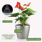 Dexceder 9x8 Inches Self Watering Planter Metallic Matte Indoor Outdoor, Inner Pot Design, Thickened Table Flower Plant Pot with Water Level Indicator (Smoky Gray)