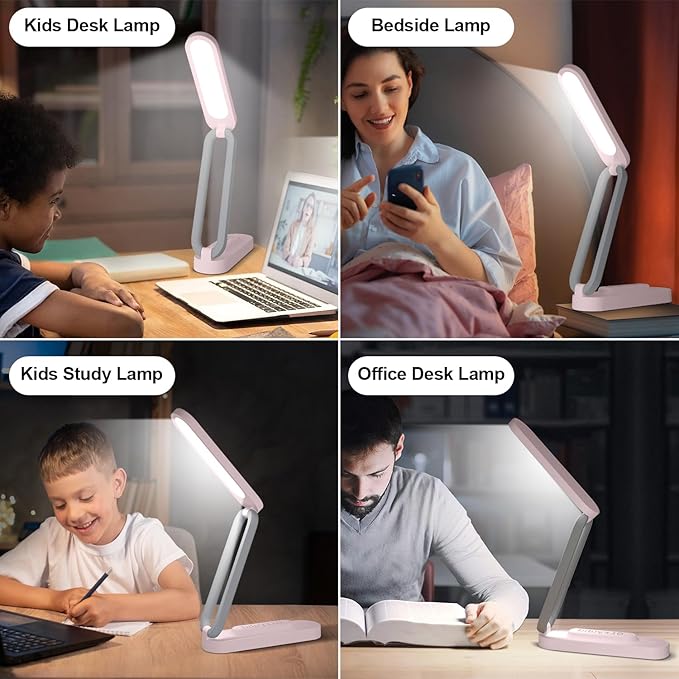 LED Desk Lamp for Office Home & Battery Operated Lamp Rechargeable Lamp Foldable & Portable Light, LED Desk Light Strip, 3 Brightness Dimmable Small Desk Lamp Wireless Reading Lamp