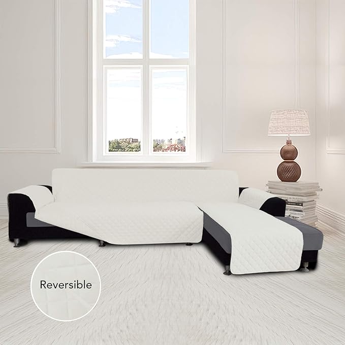 Easy-Going Sofa Slipcover L Shape Sofa Cover Sectional Couch Cover Chaise Lounge Slip Cover Reversible Sofa Cover Furniture Protector Cover for Pets Kids Children Dog Cat (X-Large,Ivory/Ivory)