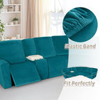 Arfntevss Sectional Recliner Couch Covers Velvet Washable Corner Sectional Sofa Cover for Reclining Couch Stretch Soft Thick L Shape Recliner Slipcover Set (5 Seat with 2 Console Cover, Teal Blue)