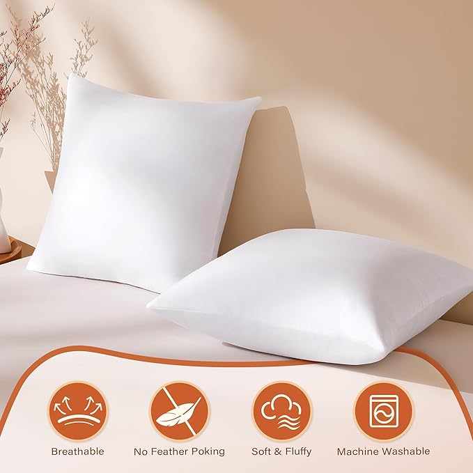 26x26 Euro Pillow Inserts Pack of 2, Natural Feather Down Pillows with 100% Cotton Cover,Throw Pillow for Bed, Couch and Sofa.