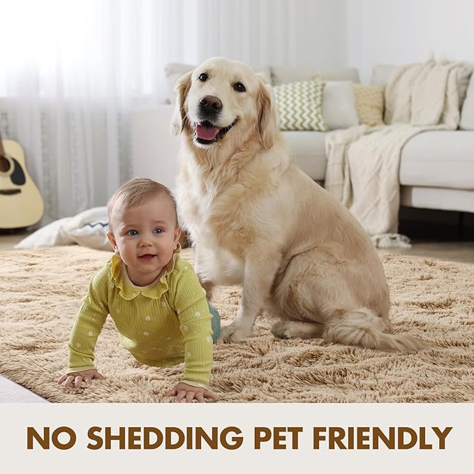 8x10 Ft Extra Large Shag Beige Rugs for Living Room Bedroom, Ultra Soft Fluffy Furry Area Rugs for Playroom Indoor Floor, Aesthetic Carpet for Kids Home Decor